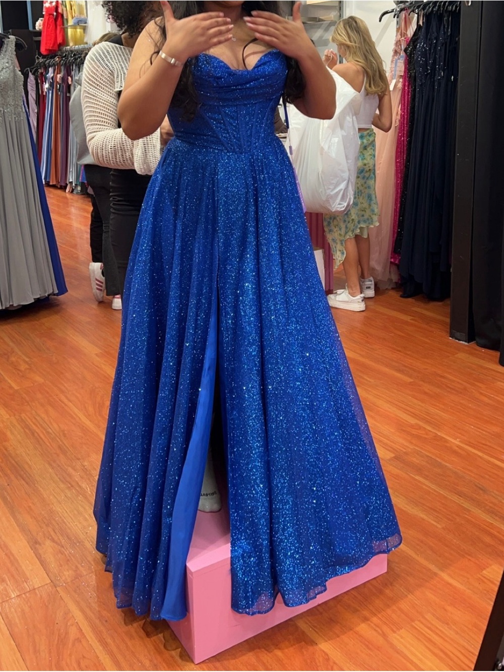 Strapless Royal Blue Sparkle Prom Gown